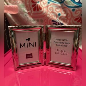 NWT Mini Studio Decor silver frame w/ textured edges - holds two 2in x 3in pics